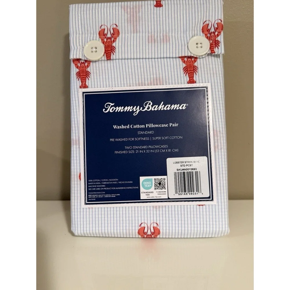 TOMMY‎ BAHAMA STANDARD PILLOWCASES Lobster Blue Stripe 21 x 32 COTTON NIP